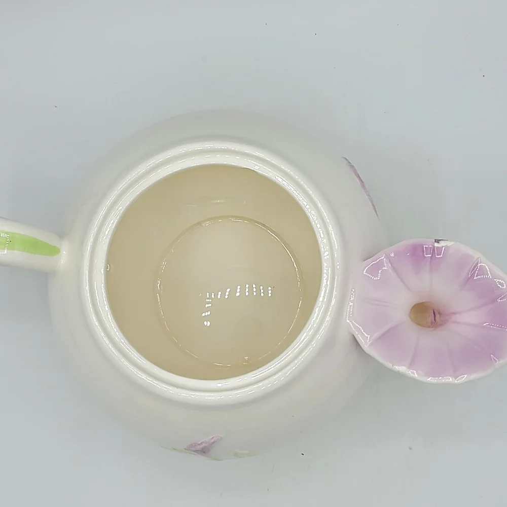 Teleflora Morning Glory Ceramic Teapot Pink Purple Floral Collectible 80s Vtg